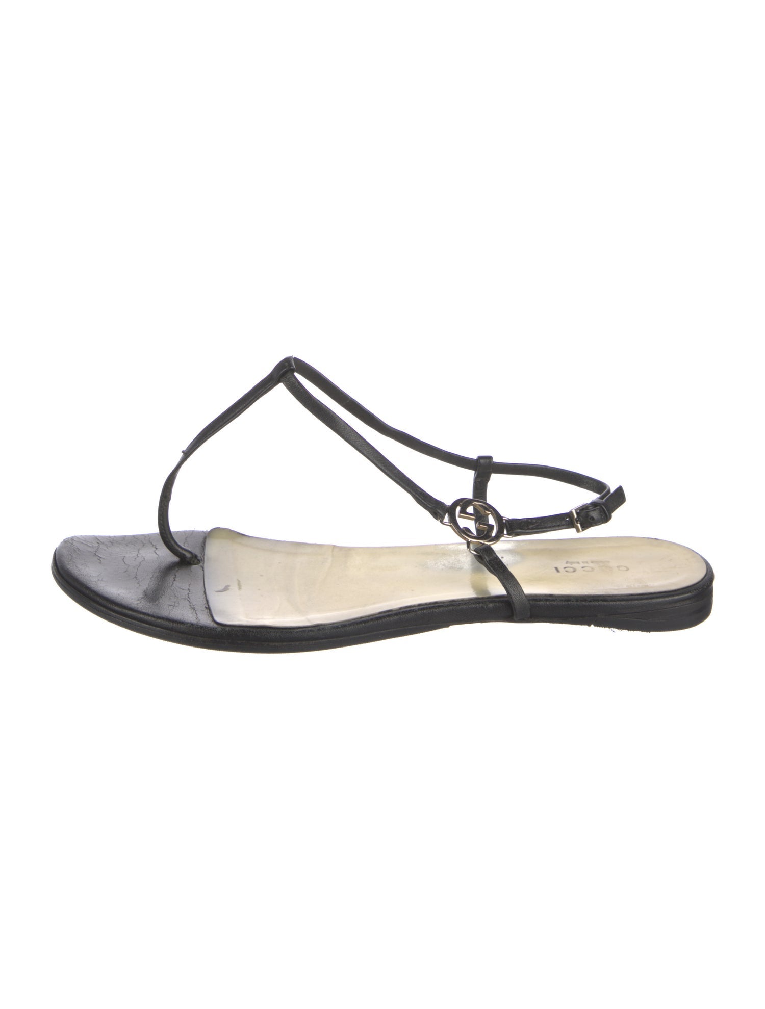 Gucci Interlocking G Logo Leather T-Strap Sandals